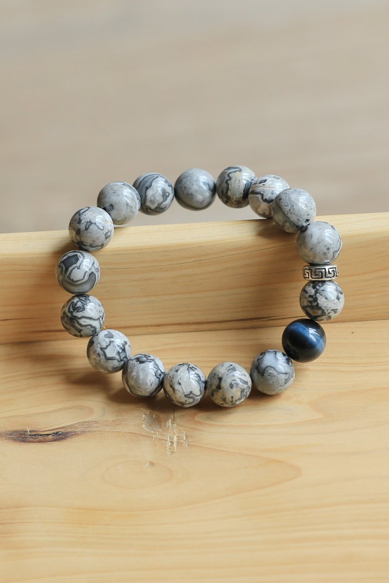 No.8-Original & Map | Map Stone Blue Tiger Eye S925 Silver | Trendy Men's Personality - สร้อยข้อมือ - หิน 