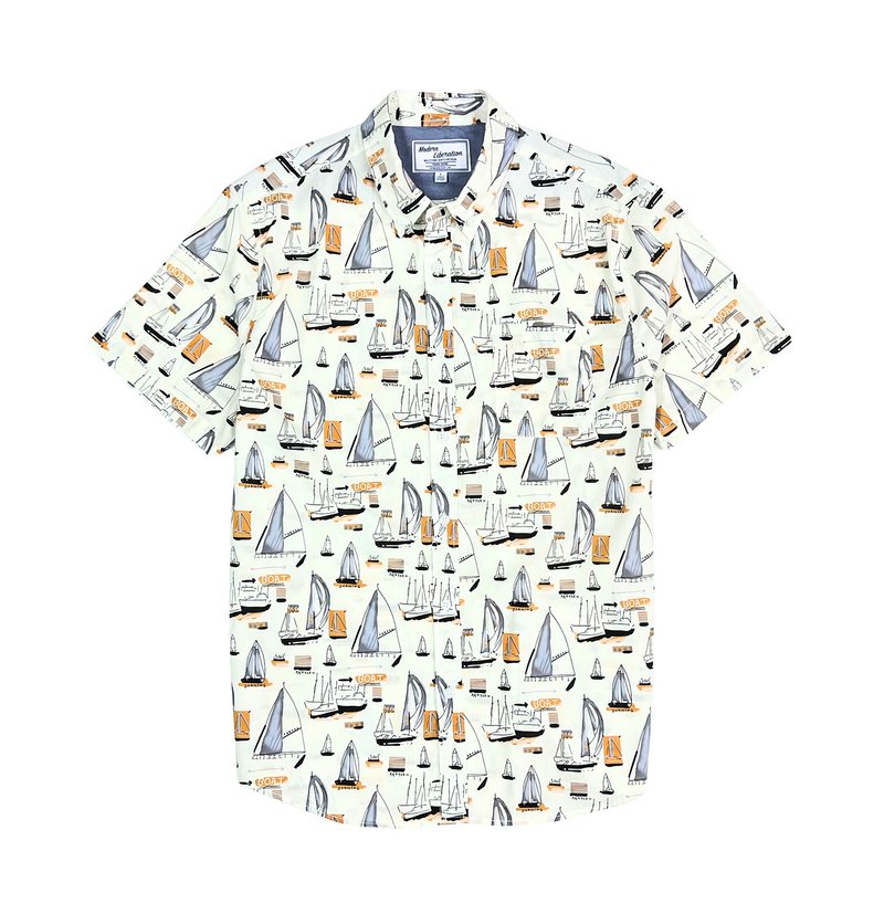 Men's Sail Boat Print Shirt 帆船圖案襯衫 - 白色 - 男襯衫/休閒襯衫 - 棉．麻 白色
