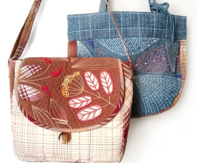 デニムバッグ、刺繍バッグ、手作りデニムバッグ、手刺繍財布