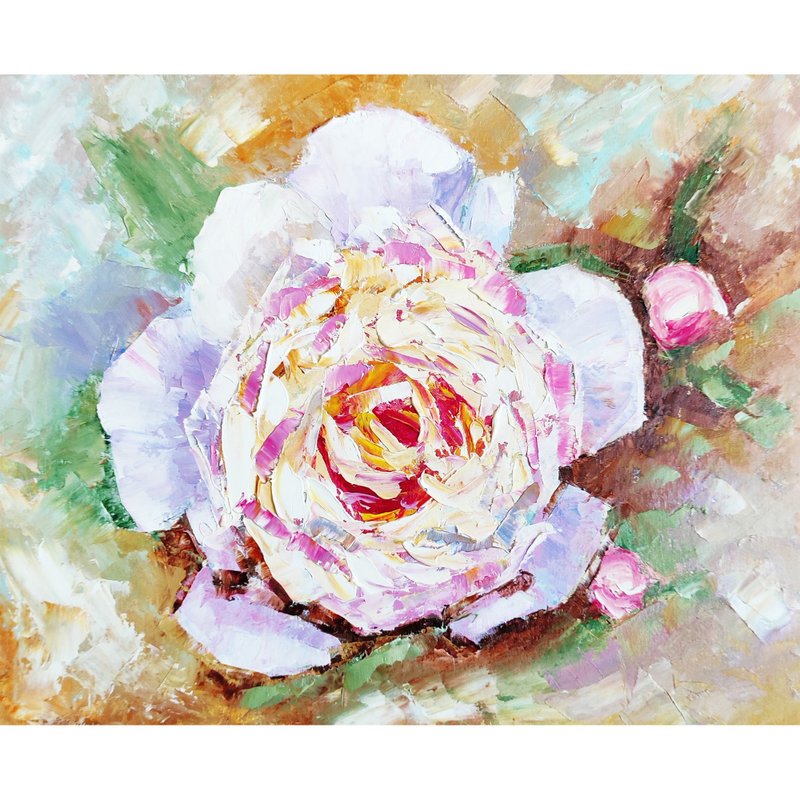 Peony Painting, Floral Original Art, Flower Wall Art, Small Impasto Oil Artwork - Posters - Other Materials Multicolor