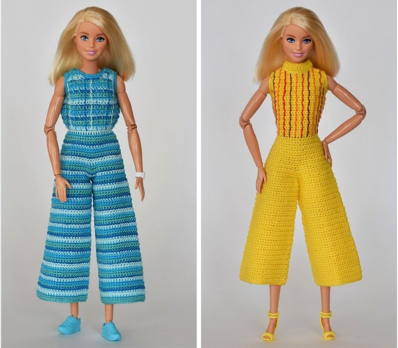 Crochet overalls Barbie doll pattern (electronic file, digital download) - Knitting, Embroidery, Felted Wool & Sewing - Cotton & Hemp Yellow