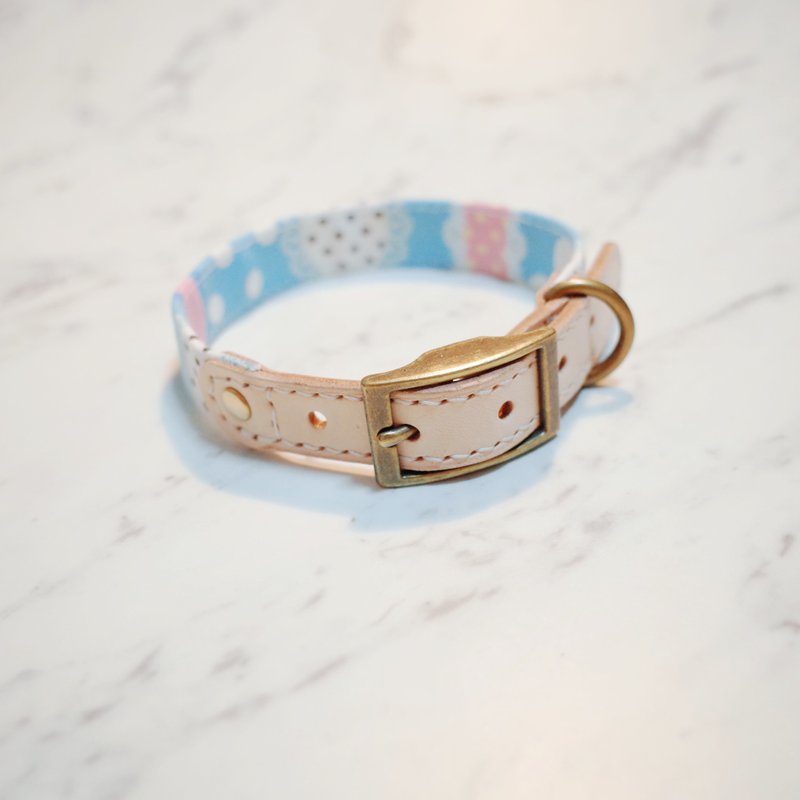 狗 項圈 M號 水藍 夢幻冰淇淋 附鈴鐺 可加購吊牌 - 項圈/牽繩 - 棉．麻 