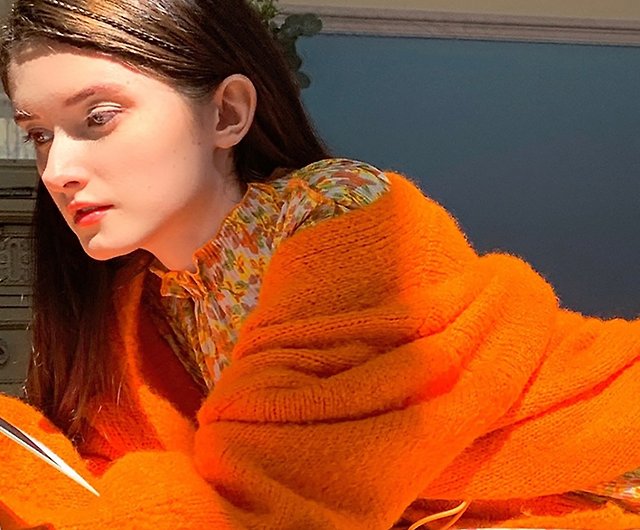Soft, loose and warm Japanese cardigan knitted sweater orange orange - Shop  mof-giftshop Women's Sweaters - Pinkoi