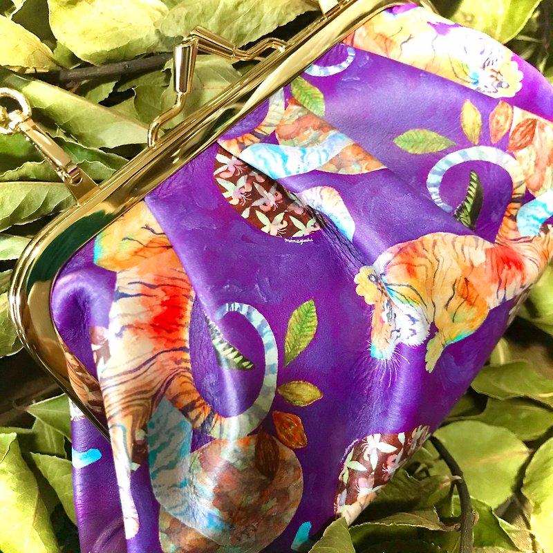 真皮 側背包/斜背包 紫色 - Genuine Leather Clasp Bag -Sumatra Chocolate Tiger