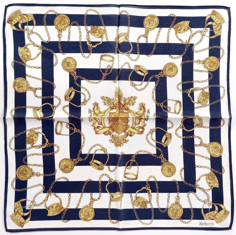 Burberry Vintage Handkerchief Jewelry Gold Chain 19 x 19 inches - 手帕 - 棉．麻 藍色