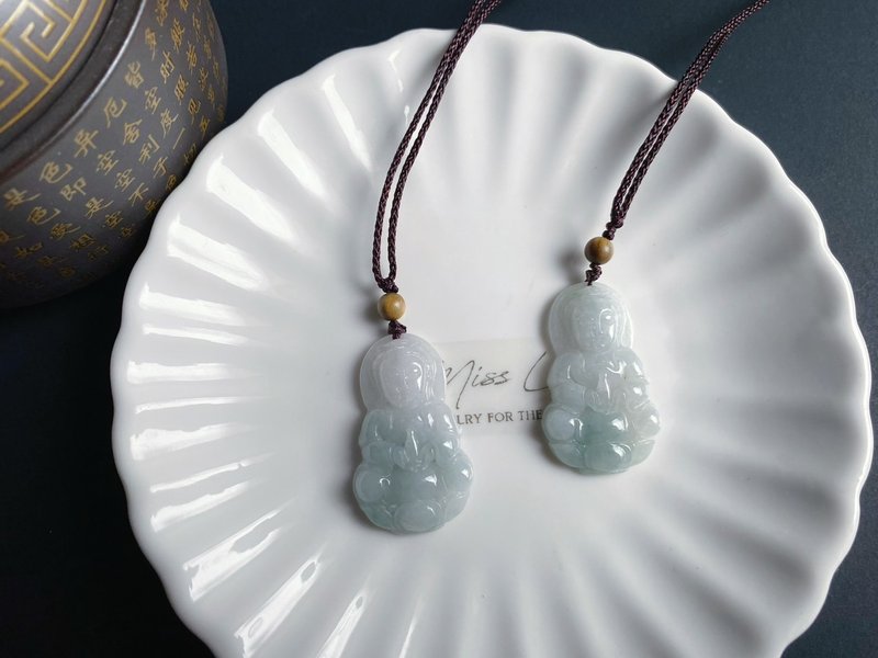 Natural Burmese Jade Jade Guanyin Bodhisattva Gift Jade Pendant Necklace Charm for Peace and Health - Necklaces - Jade Green