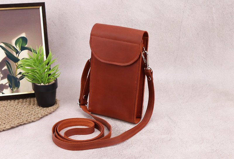 Mini Leather iPhone Bag/Small Crossbody Wallet Purse/Leather Shoulder Phone Case - 側背包/斜背包 - 真皮 綠色