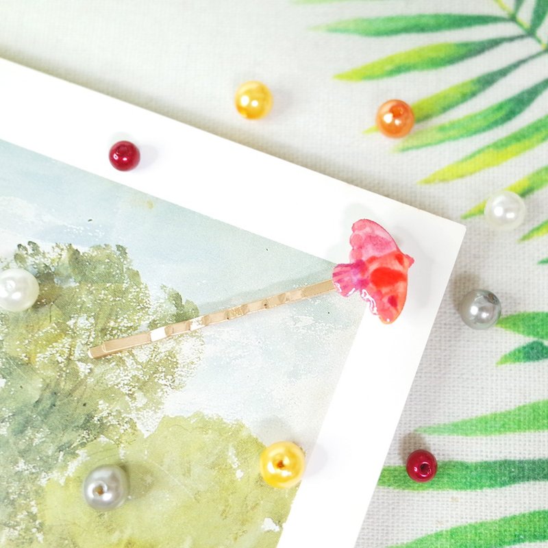 Illustration style hand drawn flying bird hair clip - Hair Accessories - Waterproof Material Red
