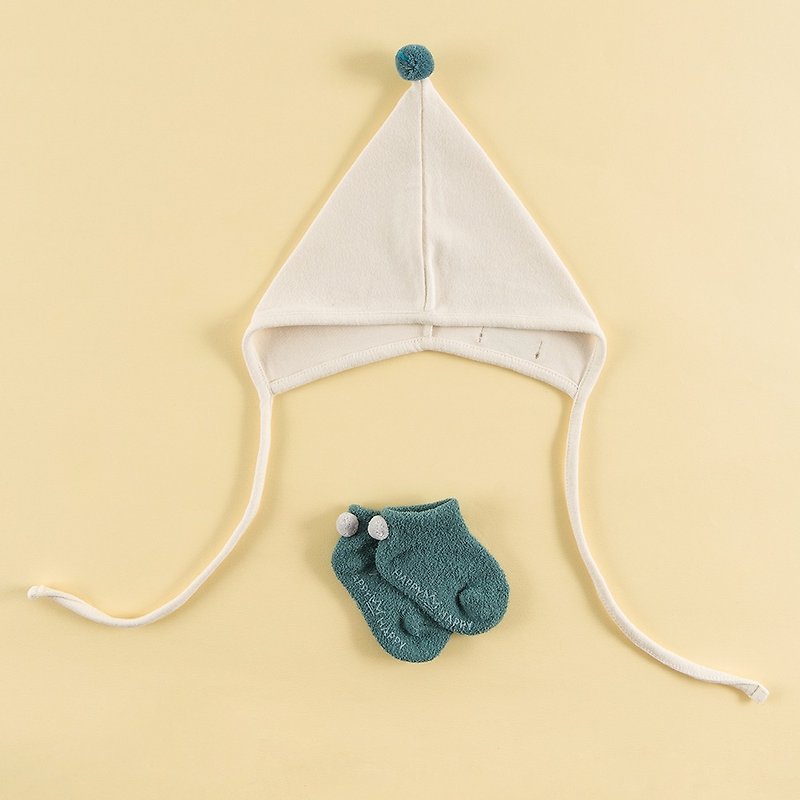 Happy Prince Elf Baby Accessories Gift Set (Pixie Baby Hat + Lumi Baby Socks) - ของขวัญวันครบรอบ - ผ้าฝ้าย/ผ้าลินิน ขาว