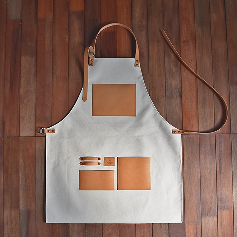 【From Seoul】 Leather work apron (ivory) - 圍裙 - 真皮 白色