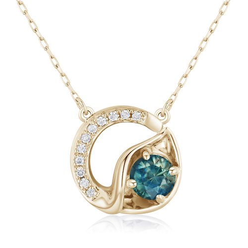 Majade Jewelry Design 藍綠藍寶石鑽石海芋項鍊-14k黃金馬蹄蓮吊墜-簡約花朵墜飾-生日石