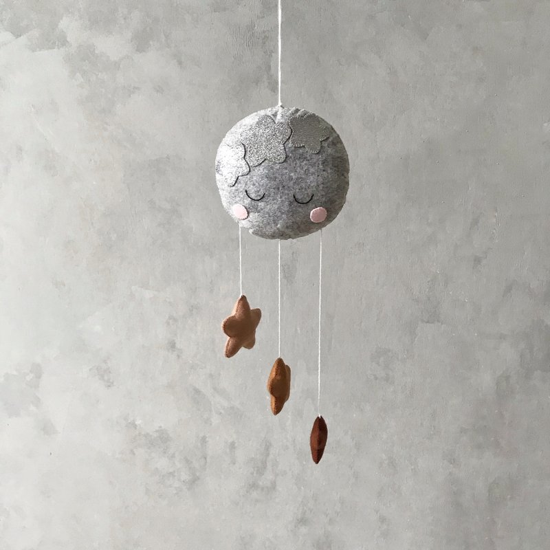 Moon nursery wall hanging decor, Moon baby mobile, Cot mobile, Crib mobile - 寶寶/兒童玩具/玩偶 - 環保材質 灰色