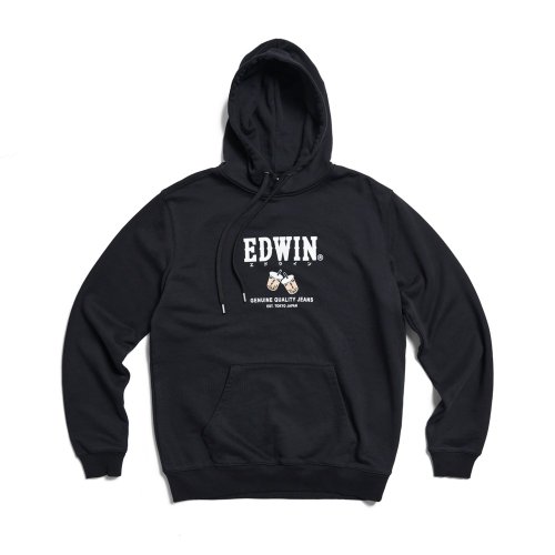 EDWIN 臺灣總代理 EDWIN 東京散策系列 珍珠奶茶連帽長袖T恤-男女款 (黑色)