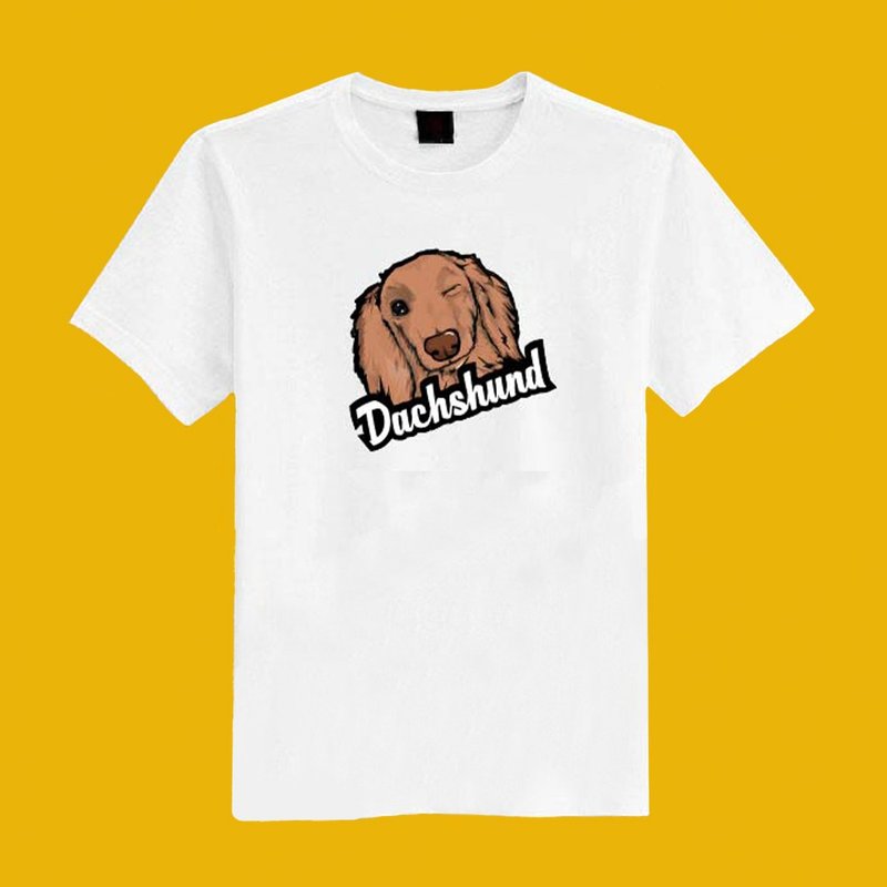 Cute dachshund illustration original white short T clothes T-shirt couples clothing children's clothing mother and child clothing - Women's T-Shirts - Cotton & Hemp White