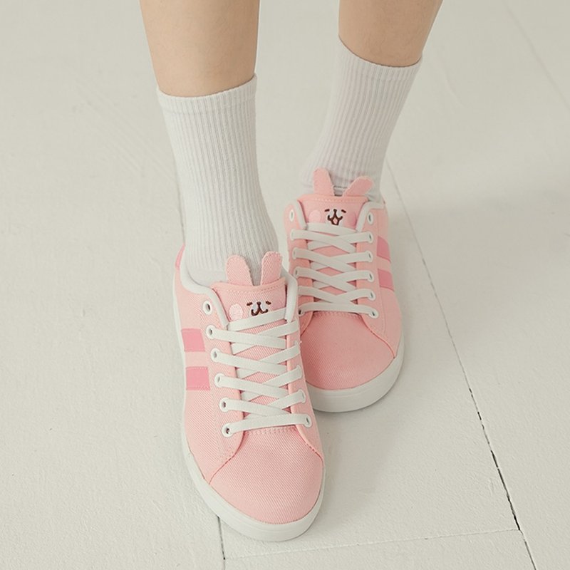 Paidal x Kanahei's small animal pink bunny with a cute face free of straps Casual shoes do not bend over and move lightly - Women's Casual Shoes - Cotton & Hemp Pink