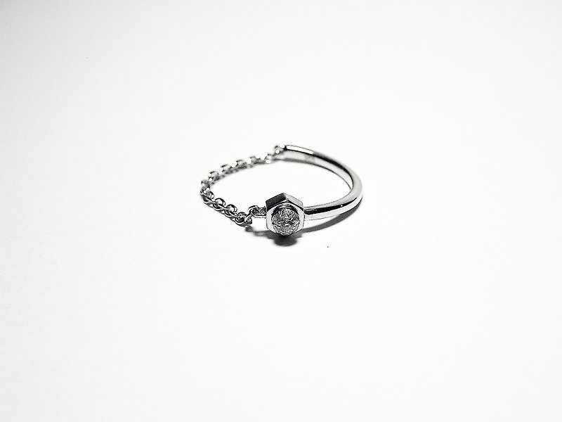 925 Silver 18K white gold Stone Ring - แหวนทั่วไป - โลหะ ขาว