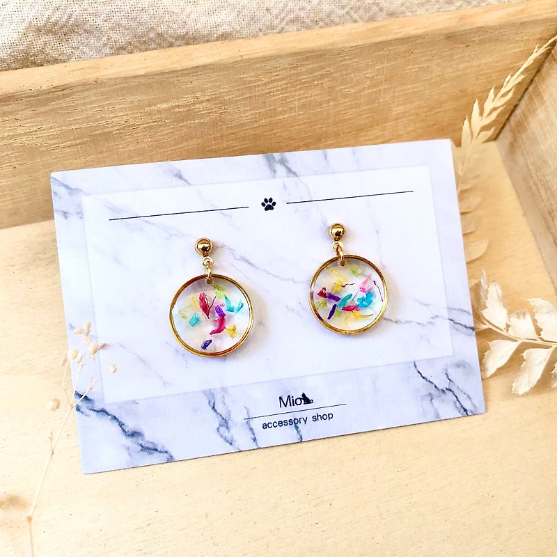 【Flower Full Moon】Chuhong Comprehensive Color Dry Flower Series Earrings (Clip-On can be changed) - Earrings & Clip-ons - Other Materials Multicolor