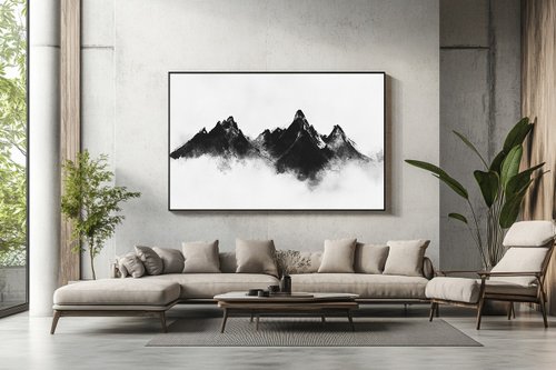 Lavod 線上藝廊- 藝術掛畫專營 墨韻山形2 現代水墨東方禪意山水 客廳書房裝飾 極簡藝術微噴掛畫