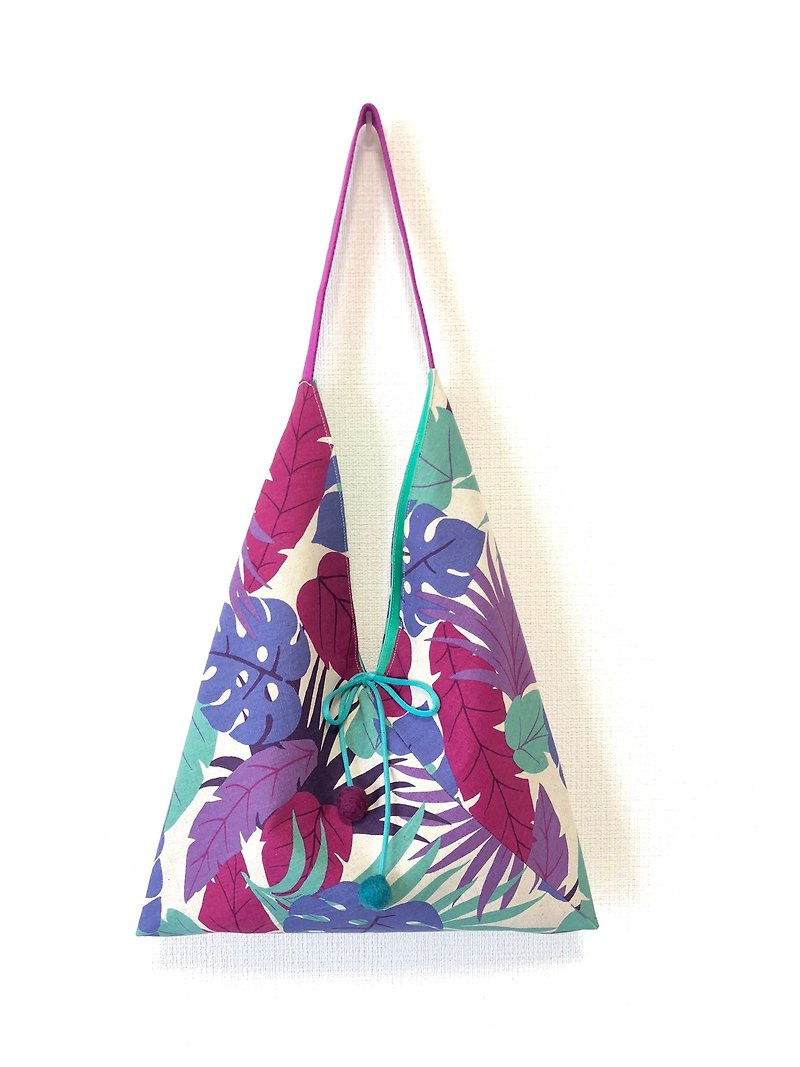 日式粽形側背包/中尺寸/熱帶雨林-紫色 - 側背包/斜孭袋 - 棉．麻 紫色
