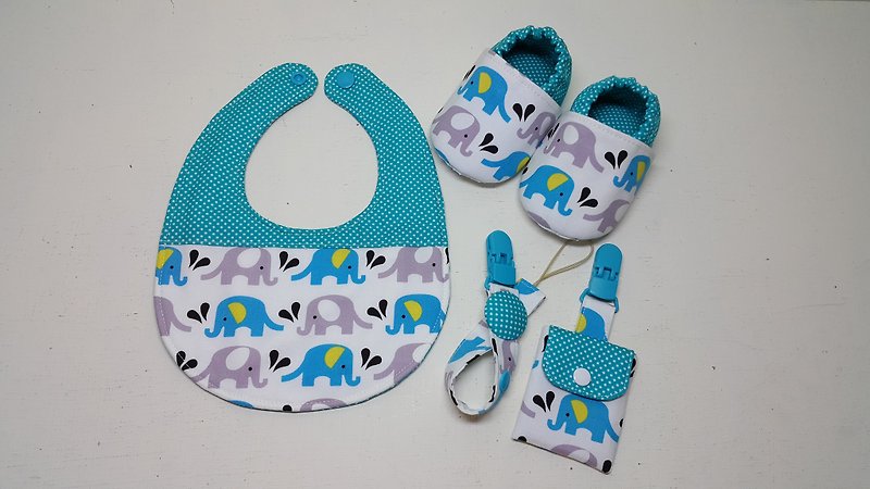 Elephant in water births ceremony Bibs Baby Shoes + + + talismans pocket clip pacifier clip chain - Baby Gift Sets - Cotton & Hemp Blue