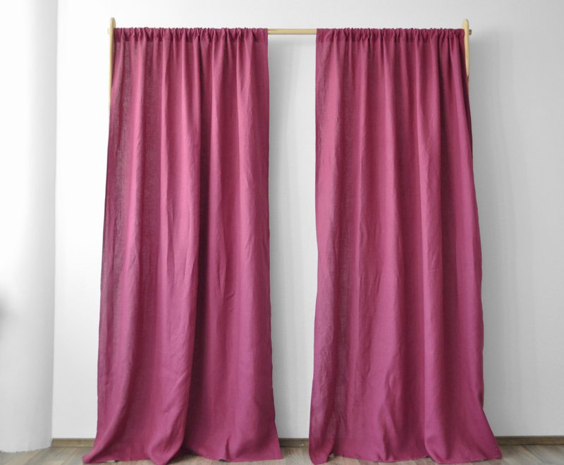 Raspberry regular and blackout linen curtains / Custom curtains / 2 panels - Doorway Curtains & Door Signs - Linen Red