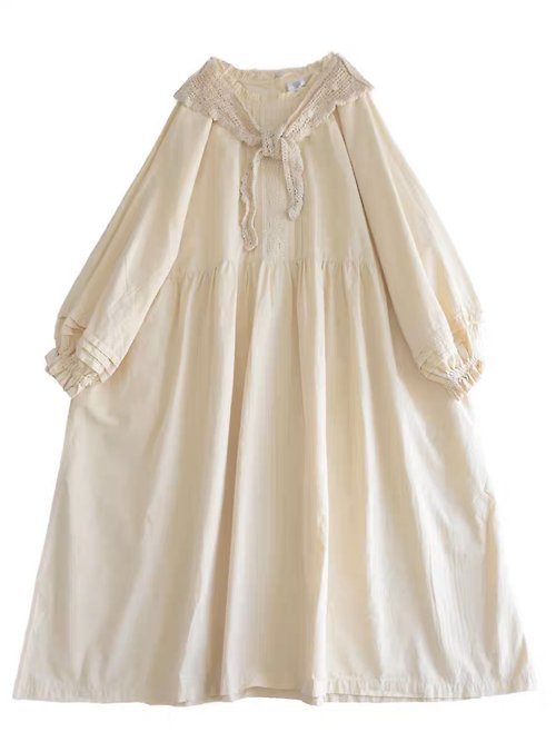森織海自然生活風格服飾 森織海 木耳邊森系奶油白洋裝(預購)