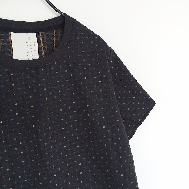 Mix color dot  - crop top - เสื้อผู้หญิง - ผ้าฝ้าย/ผ้าลินิน สีดำ