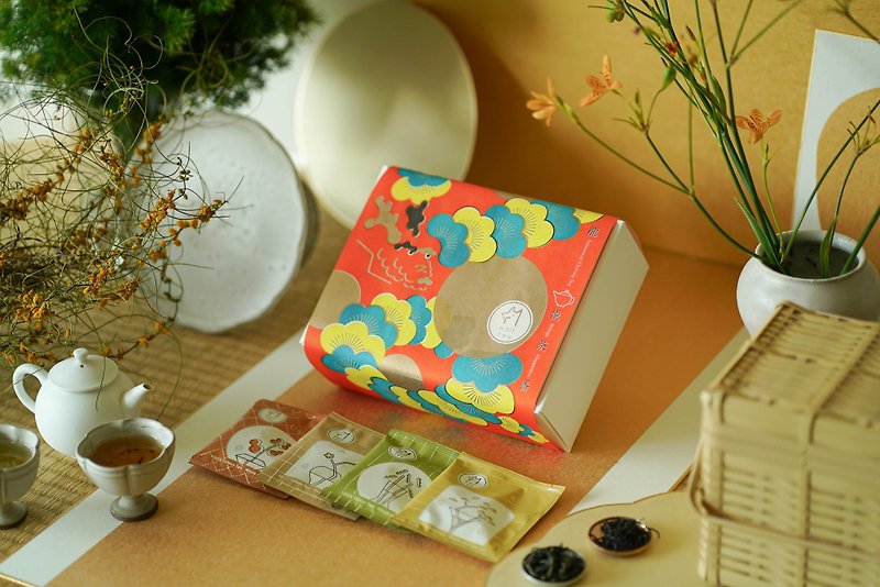 อาหารสด ชา - [New Year Limited Offer] Longyue Tea Fragrance | Blessed Spring Festival Couplets Tea Gift (1 can 6 tea bags)