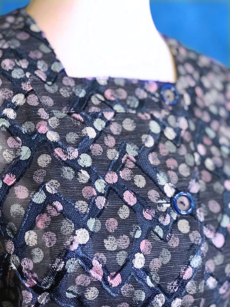 Ping-pong vintage [Vintage dress / wavy textured little sleeveless vintage dress] bring back VINTAGE - One Piece Dresses - Polyester Blue