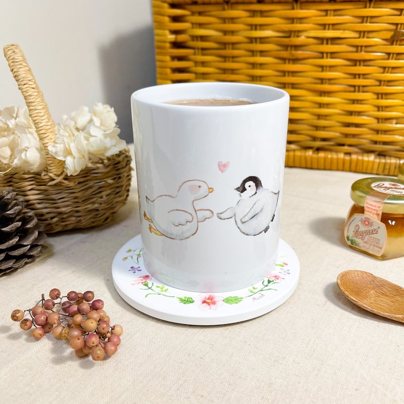 Watercolour penguin mug & coaster set - Cups - Pottery Multicolor