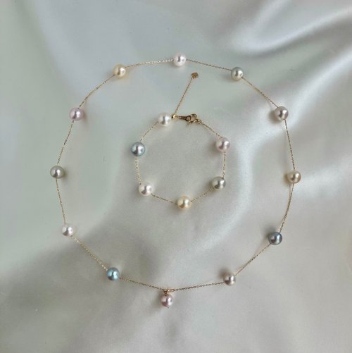 KOKO PEARL JEWELRY 日本製 akoya珍珠 天然糖果色 珍珠項鍊 珍珠手鏈 18k金項鍊