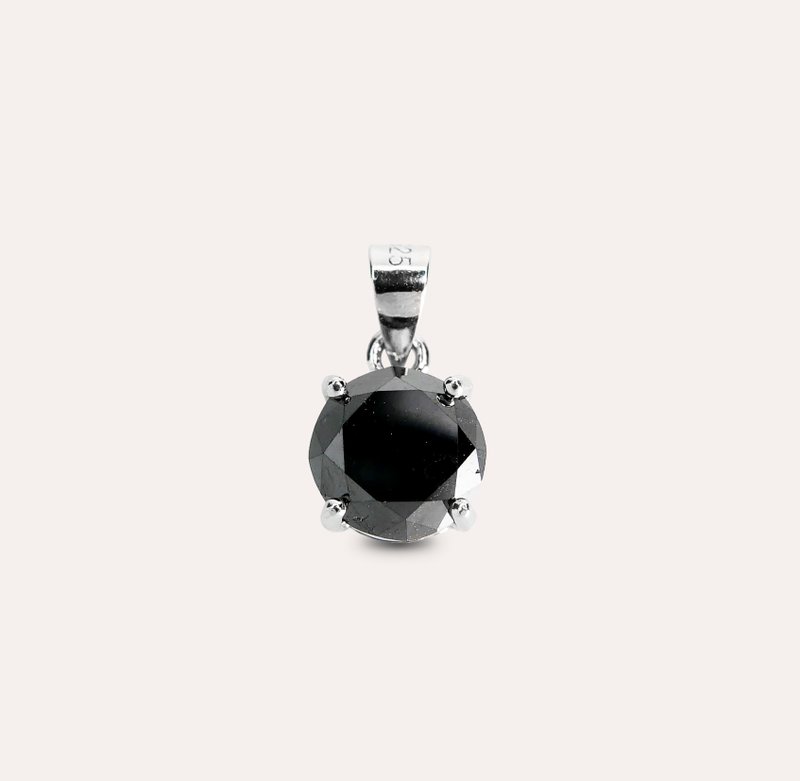 安珠 黑鑽石 黑色 圓形 7mm 墜子 經典系列 Round P 寶石銀飾 AN - 項鍊 - 銀 黑色