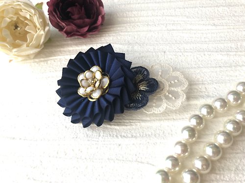 flor-accessory ロゼット バレッタ リボン ブルー フラワー