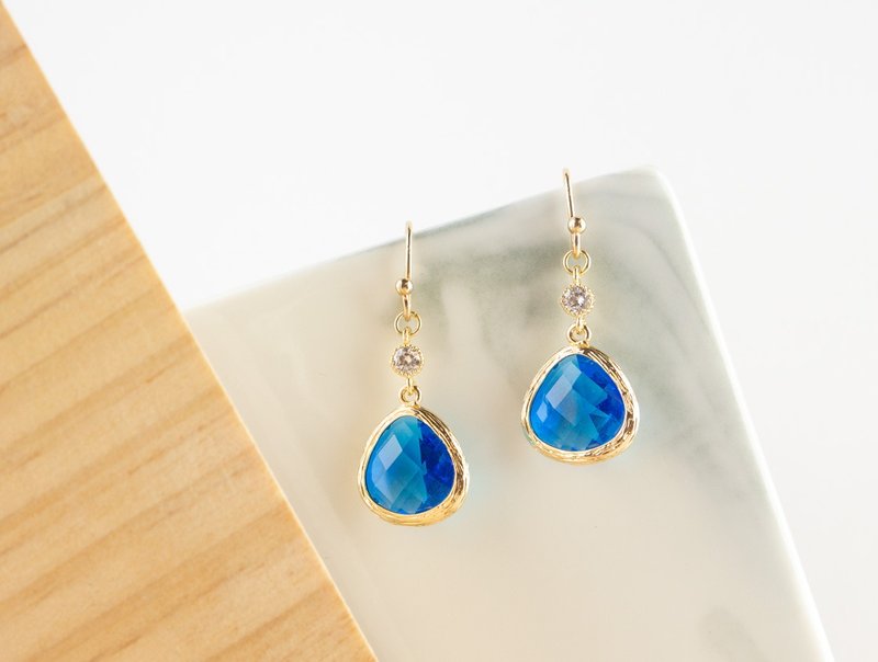 Edith & Jaz • CZ Birthstone Earrings - Capri Blue Quartz (December) - Earrings & Clip-ons - Glass Blue
