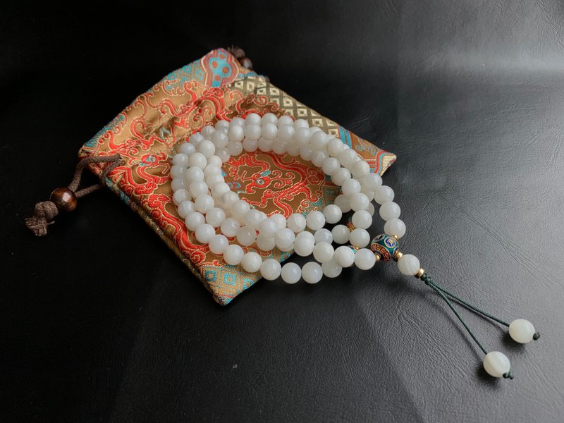 天然硨磲佛珠 108顆念珠 唸珠 8mm  六字箴言景泰藍隔珠 - 其他 - 貝殼 