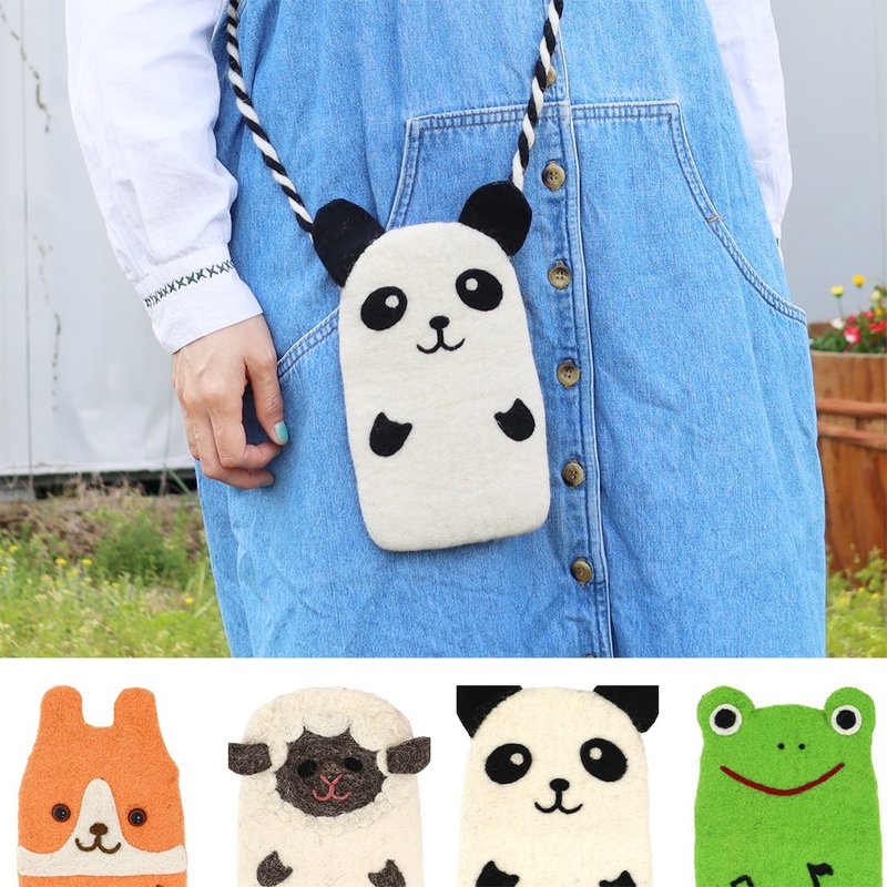 [Pre-order] Handmade wool felt animal sling bag made in Nepal - กระเป๋าแมสเซนเจอร์ - ขนแกะ สีส้ม