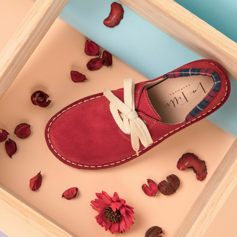 Japanese sweet suede toe shoes_ rose red - รองเท้าลำลองผู้หญิง - หนังแท้ สีแดง