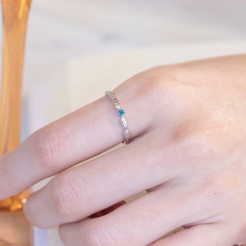 London Blue Stone Sterling Silver Leaf Ring adjustable ring - General Rings - Gemstone Silver