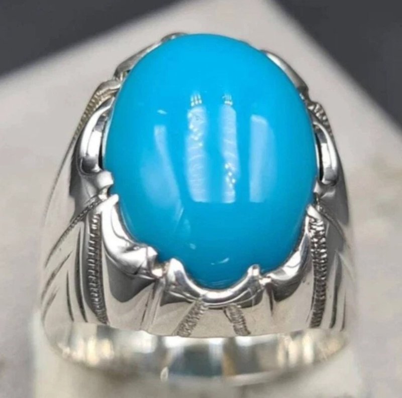 Natural Mens Feroza Ring Real Turquoise Ring Rare Feroza Ring Nature Of Feroza - 戒指 - 寶石 藍色