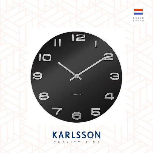 Ur Lifestyle 荷蘭Karlsson 圓形Vintage 玻璃黑色掛鐘 配銀色數字
