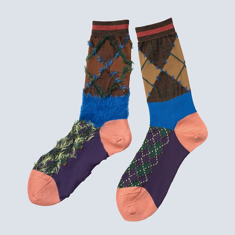Kitsune argyle/ Brown - Socks - Wool Brown