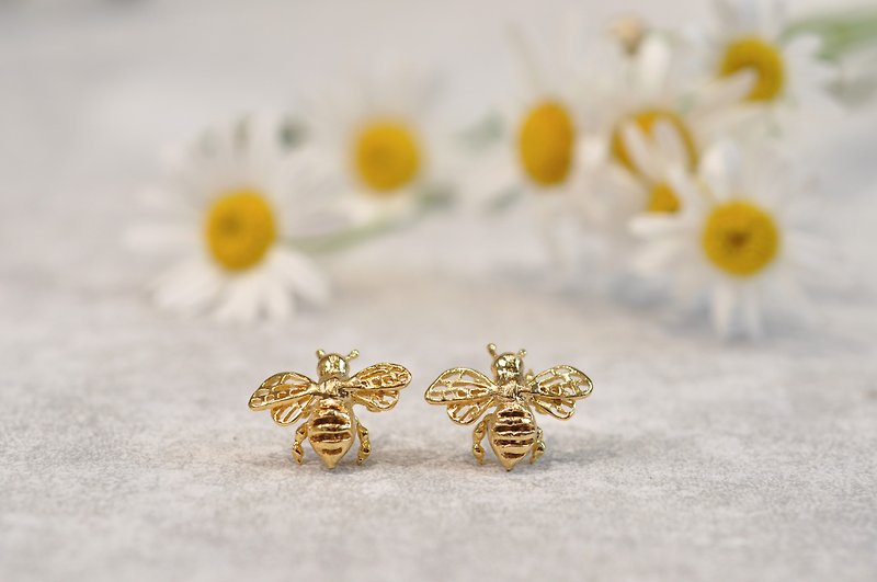 Ermao Silver[Insect Bee Series─Mini Three-dimensional Bee-Ear Acupuncture] Silver or Gold - ต่างหู - เงิน สีเงิน