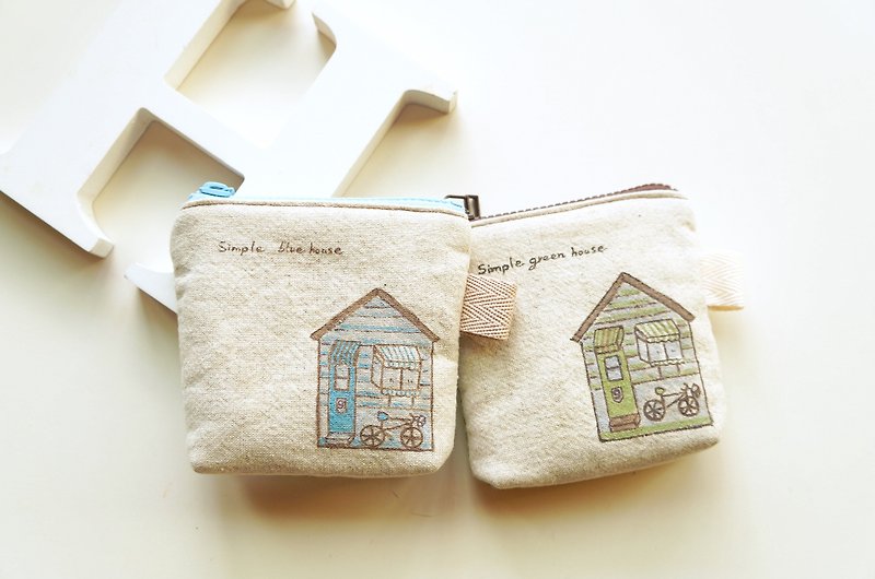 Hand-painted simple living cabin, purse, green house, cloth replacement - Coin Purses - Cotton & Hemp White