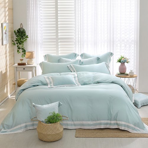 OLIVIA 原創設計寢具 DR1010 松石綠/80支天絲萊賽爾/床包枕套組/床包被套組/雙框設計
