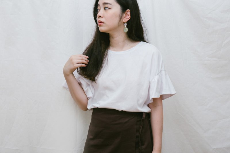 棉質小泡泡袖上衣 - 女上衣/長袖上衣 - 棉．麻 白色