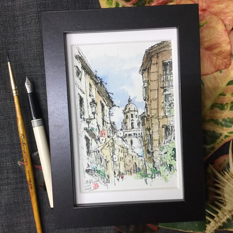 賽維亞/水彩手繪原作/含框 - 海報/掛畫/掛布 - 紙 咖啡色