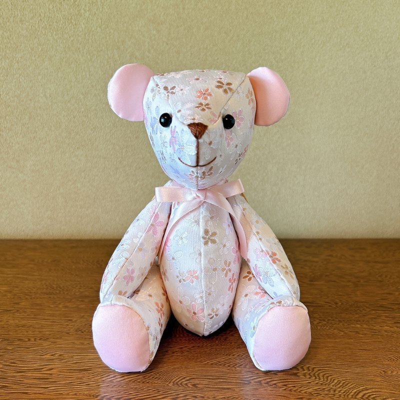 Japanese style teddy bear, made in Japan, floral patterns, free gift wrapping - Stuffed Dolls & Figurines - Polyester White