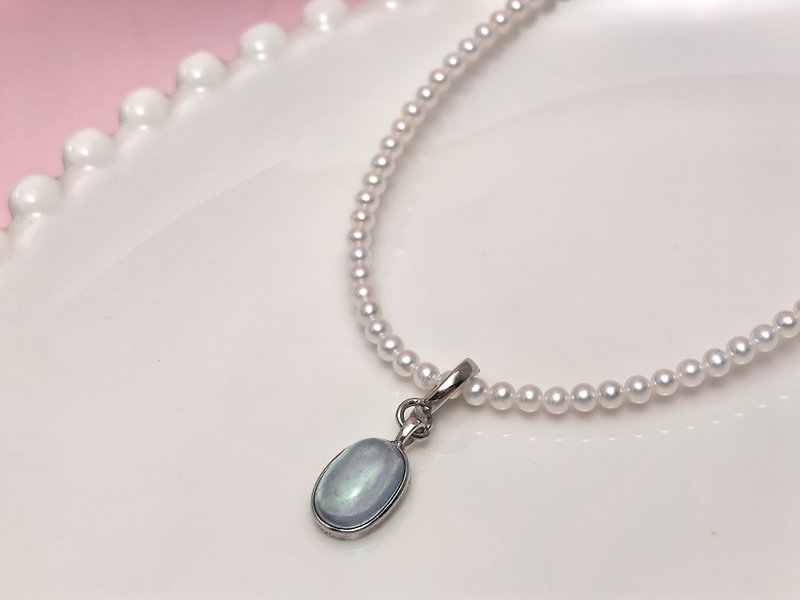 Aquamarine natural freshwater pearl baby bead necklace - Necklaces - Pearl Transparent