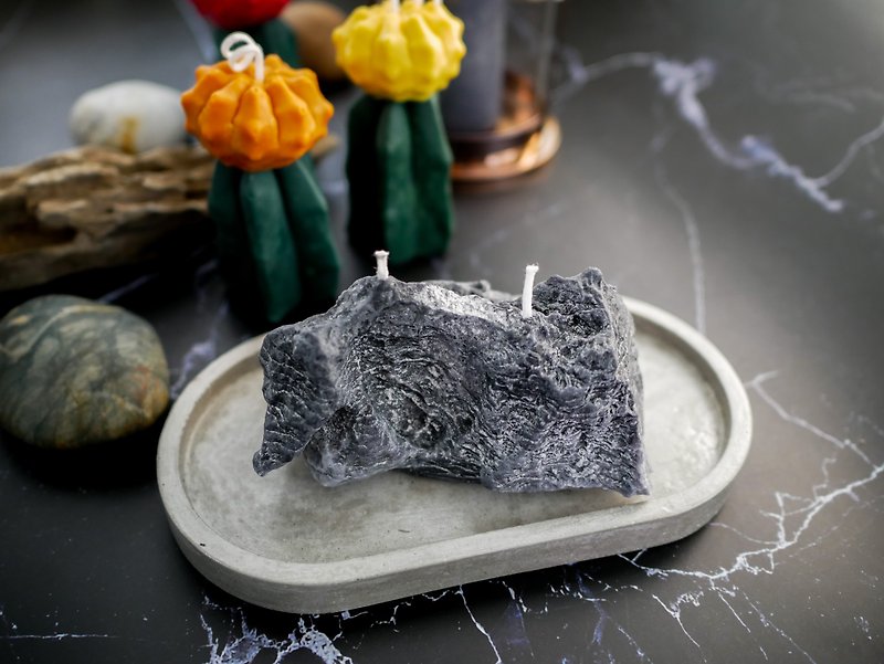 Stone Candle XL with Cement Tray - Candles & Candle Holders - Wax Gray
