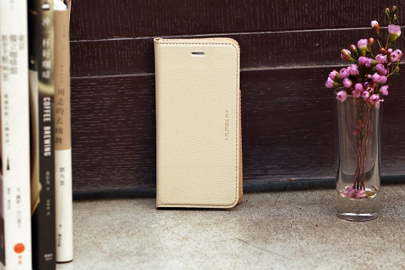 iPhone 6/6S / 4.7吋 經典系列手帳款手機皮套- 杏白 - 手機殼/手機套 - 真皮 白色